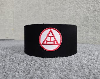 Royal Arch Chapter Crown Cap with Black Triple Tau, Hand Embroidered Masonic Regalia Hat