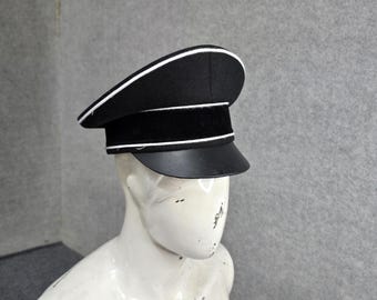 Black Military Peaked Cap – Wool Officer Dress Hat for Costume, Theater & Reenactment