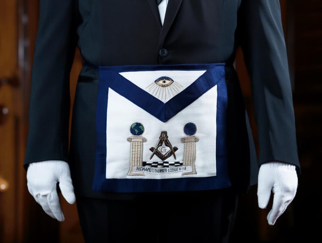 Master Mason Pattern Subtle Master Mason Apron MMB-17 - Hand Embroidered Blue Lodge Masonic Regalia ...