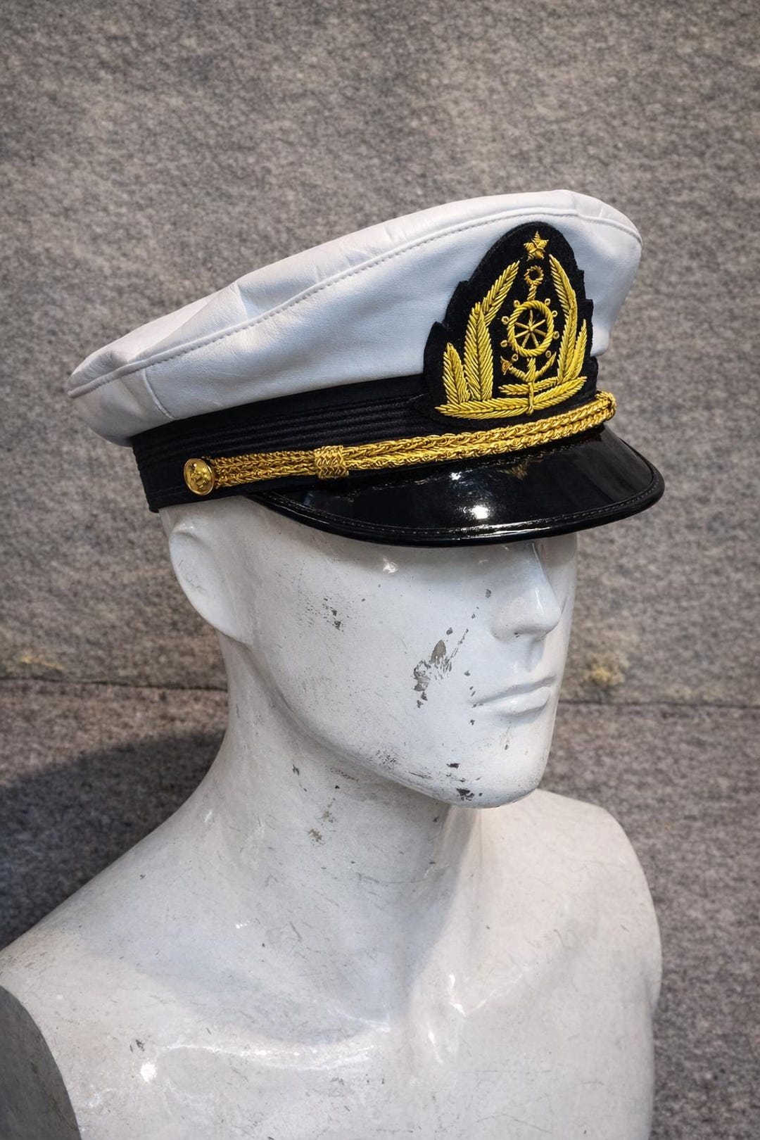 Genuine Leather Sailor Hat, Black Greek Fisherman Cap, Nautical