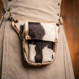 Cowhide Sporran Bag | Cow Print Leather Kilt Pouch | Scottish Highland Accessory | Celtic Belt Bag