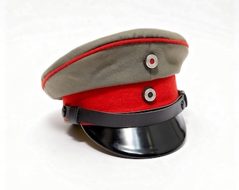 WW1 German Imperial Prussian Crusher Cap. Handmade Officer Peaked Hat. Military Reenactment, Kaiser Uniform