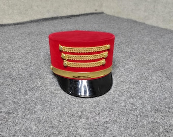 Red Military Marching Band Peaked Hat Drum Major Ceremony Parade Uniform Cap