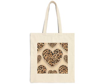 Leopard Heart Cotton Canvas Tote Bag: Eco-Friendly Shopper