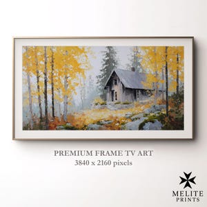 Autumn Cabin Impasto Oil Painting: Samsung Frame TV Art (Digital Download)