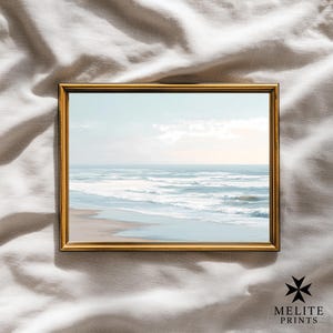 Impression plage pastel, art mural imprimable vagues de l'océan, décoration côtière neutre, téléchargement numérique mer moderne, grande affiche minimaliste
