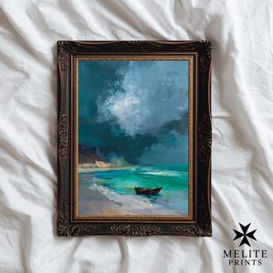 Peter Doig Inspired | Stormy Tropical Coast | Painterly Seascape Print | Dreamy Digital Wall Art | Printable Painting