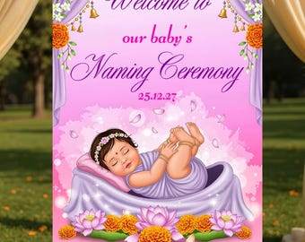 Editable Baby Royal Indian Baby Naming Ceremony Invitation template,Baby Cradle ceremony  Printable Template