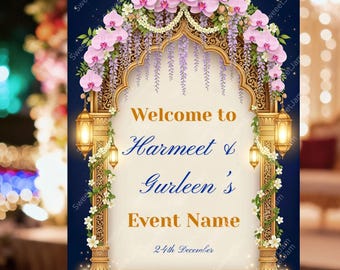 Sangeet Night Welcome Sign Template, sangeet dholki night Punjabi Wedding Welcome Sign Editable Digital Download,sikh wedding Board Template