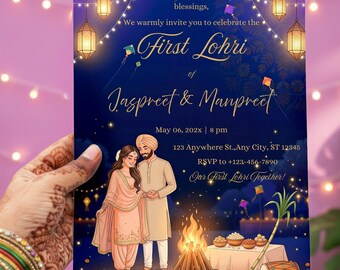 Bearbeitbares Paar Erste Lohri Einladung, erste Lohri Brautpaar Einladung, Lohri Nacht einladen, Punjabi Lohri Paar laden ein Digitaler Download