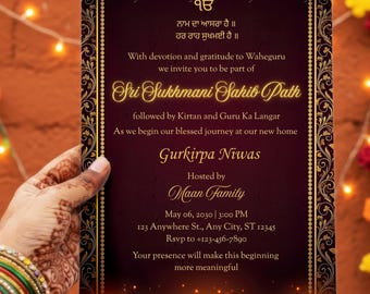 Editable Housewarming Sri Sukhmani Sahib Path Invitation, Punjabi new home invitation, Gurbani Path invite, Akhand path Digital Download