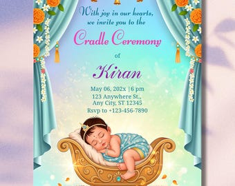 Editable Royal Indian Baby Cradle Ceremony Invitation template,Baby naming ceremony Invite Printable , Baby Welcome Digital Download