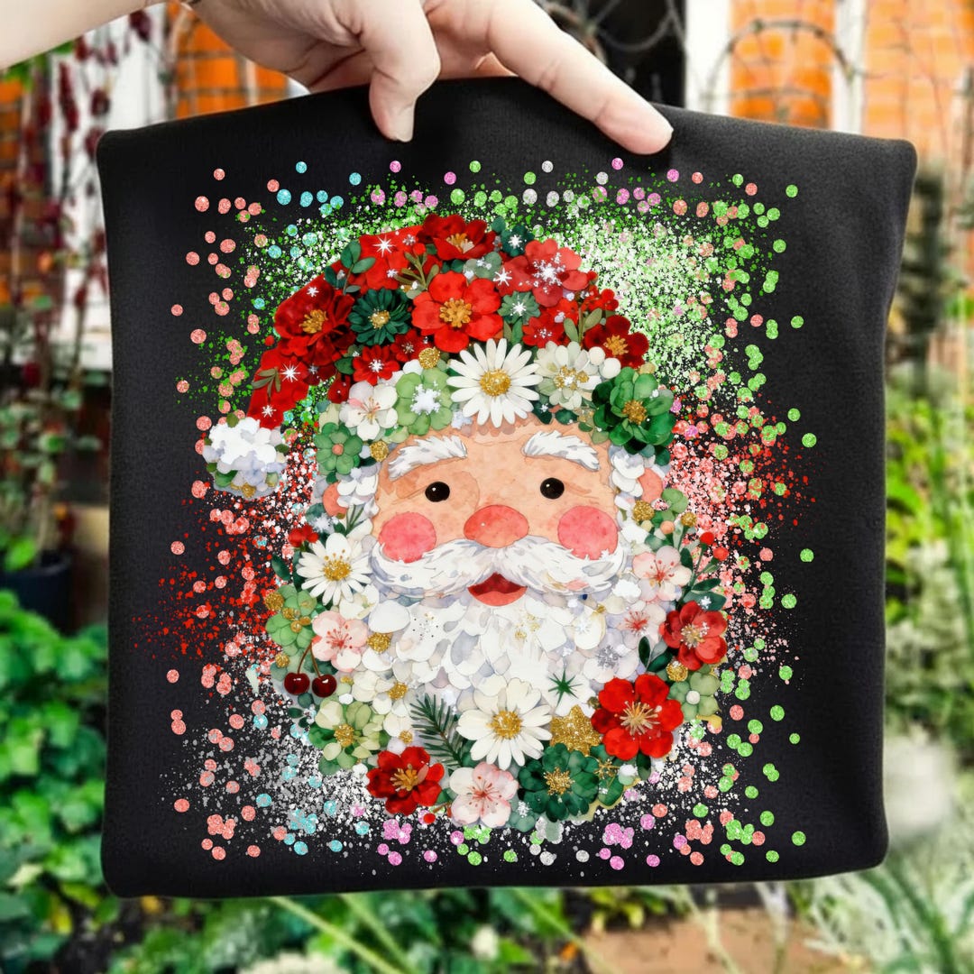 Floral Santa Glitter Christmas PNG, Santa Face Splatter Tshirt, Trendy ...