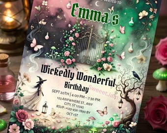 EDITABLE Wickedly Wonderful Birthday Invitation, Witch Birthday Magical Halloween Birthday, Enchanted Forest Party, Digital Canva Template