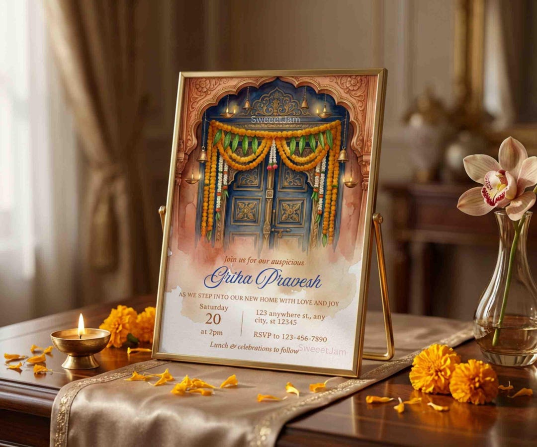 Editable Griha Pravesh Invitation Template Indian Watercolor ...