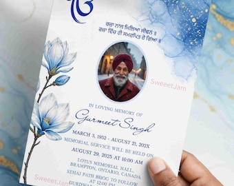 Editable Sikh photo Memorial Invite,blue Sehaj Path Bhog, In Loving Memory Invite, sikh funeral Punjabi Memorial Service Digital Template