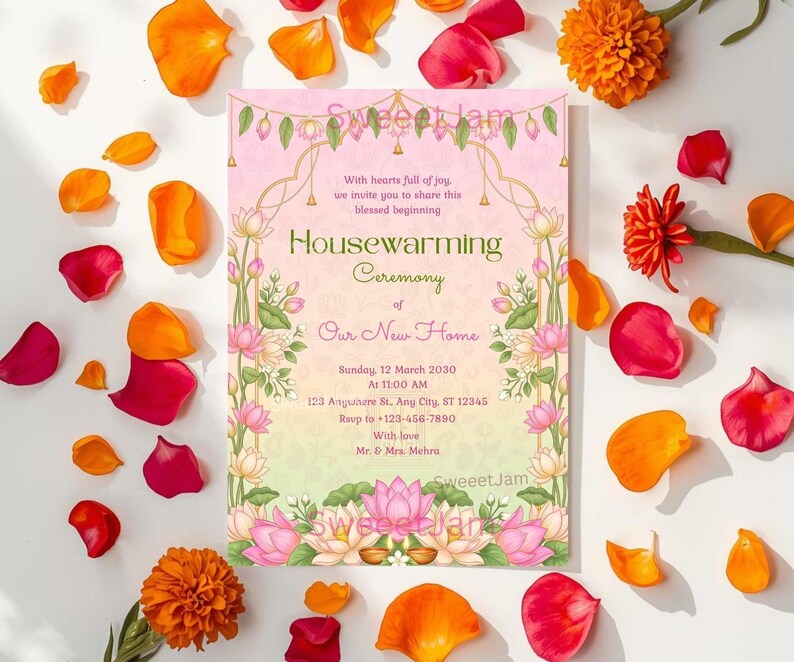 Editable Indian Housewarming Invitation,lotus Floral Griha Pravesh ...