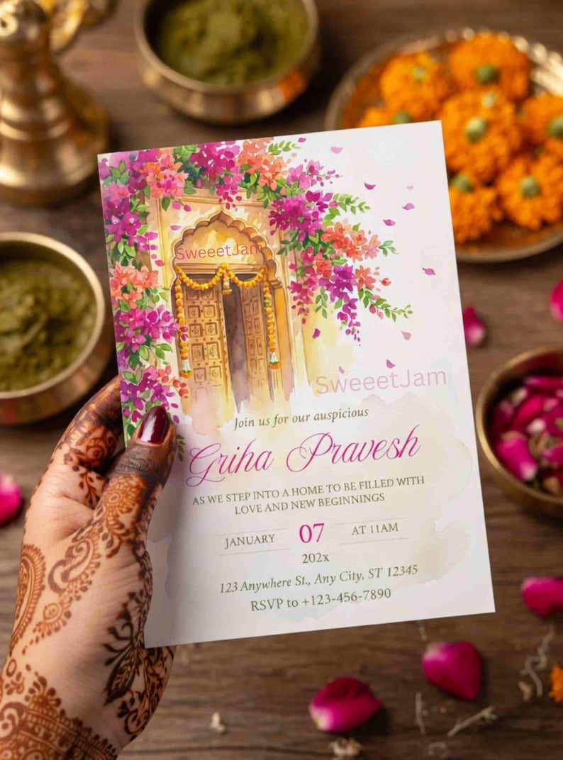 Editable Griha Pravesh Invitation Template,indian Housewarming Floral ...