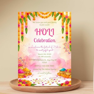 Editable Holi Celebration Invitation | Colorful Holi Party Invite
