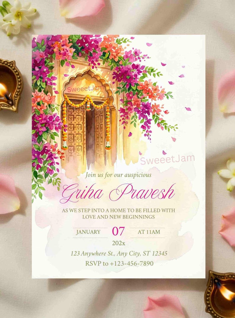Editable Griha Pravesh Invitation Template,indian Housewarming Floral ...