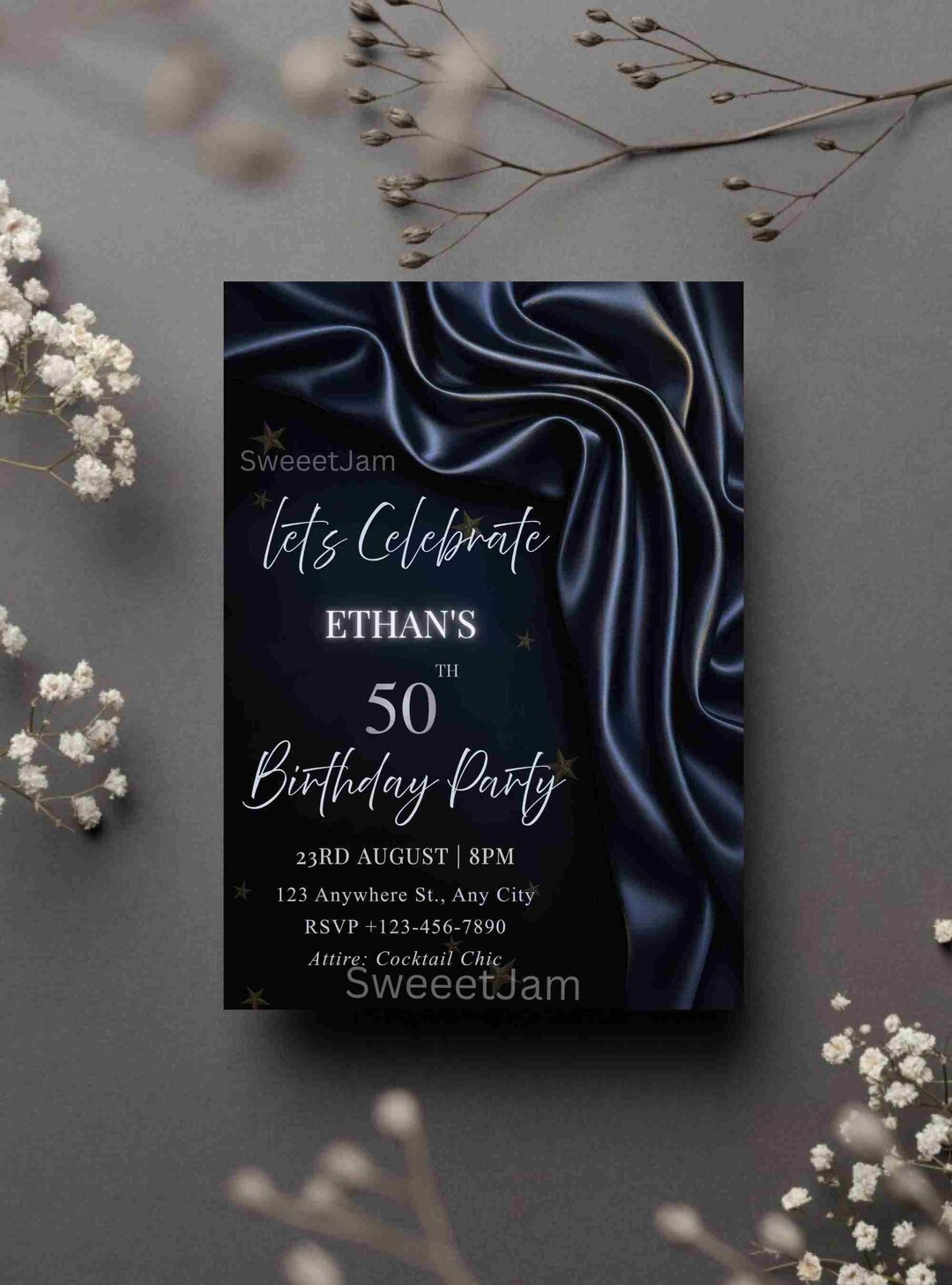 Texture Einvite Editable 50th Birthday Invite Midnight Silk 50th Birthday, Texture ...