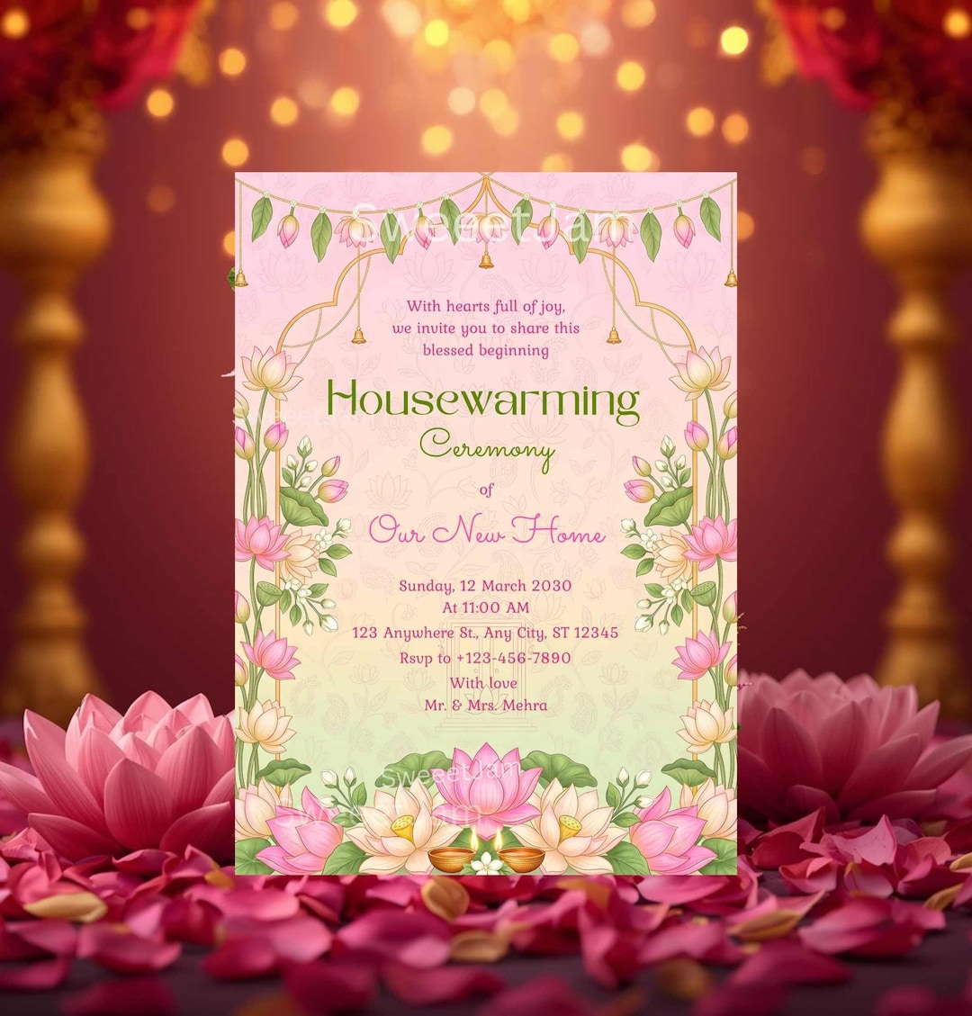 Editable Indian Housewarming Invitation,lotus Floral Griha Pravesh ...