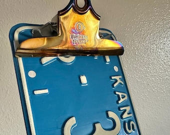 Kansas Repurposed License Plate Clipboard, State, Wall Decor, Numbers, Clip, Industrial, Sign, Car, Truck, 1967, Franklin County, Antique