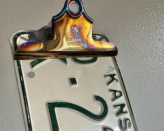Kansas Repurposed License Plate Clipboard, State, Wall Decor, Numbers, Clip, Industrial, Sign, Car, Truck, 1963, Dickinson County, Antique