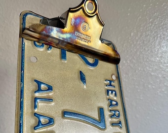 Alabama, Repurposed License Plate Clipboard, State, Wall Decor, Numbers, Clip, Industrial, Sign, Car, Truck, Heart of Dixie, 1976, Antique