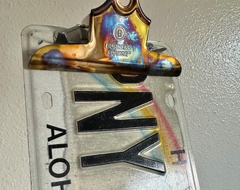 Repurposed Hawaii License Plate Clipboard, State, Blue Yellow, Wall Decor, Numbers, Industrial, Sign, Car, Truck, Rainbow, Aloha State