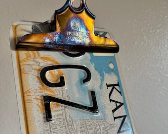 Repurposed Kansas License Plate Clipboard, State Capitol, Wall Decor, Numbers, Clip, Industrial, Sign, Car, Truck, 2012, Chautauqua County