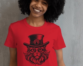 Unisex t-shirt, Steampunk, Cat, Feline, Pet, Pet Owner, Pet Lover, Fur, Baby, Top Hat, Dapper, Soft, Short-Sleeve, Geek, Cyberpunk, Cosplay