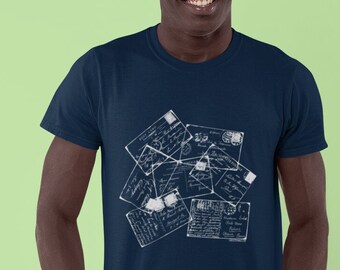 Korte mouw, Unisex, T-shirt, Frans, Frankrijk, Ansichtkaart, Ansichtkaarten, Stempel, Briefpapier, Carte Postal, Brief, Aangepast, Bella Canvas, Zacht