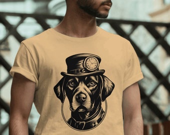 Unisex t-shirt, Steampunk, Dog, Canine, Pet, Pet Owner, Pet Lover, Fur, Baby, Top Hat, Dapper, Soft, Short-Sleeve, Geek, Cyberpunk, Cosplay