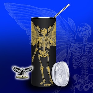 Skeleton, Stainless steel tumbler, 20 Oz, Metal Straw, Lid, Anatomy, Devil, Demon, Angel, Halloween, Cup, Cold Drink, Matte, Party, Gift