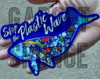 LARGE Stop the Plastic Wave Save Our Oceans Premium Vinyl Sticker, Conservation Nature Trash Fish Wildlife Pollution Bags Bottles FREE S/H!