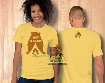 T-shirt unisexe, Bruits d'ours, grizzly, ours noir, tente, horreur, grognement, attaque d'ours, bruit, tente de camping, animal sauvage, chemise de camping, t-shirt