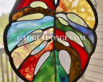 Monstera Leaf, Stained Glass, Suncatcher, Window, Rainbow, Art, Decor, Gift, Anniversary, Wedding, Houseplant, Plant Lover, Window Hanging