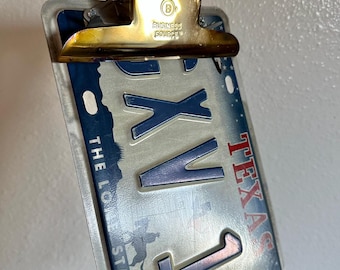 Texas Repurposed License Plate Clipboard, State, Wall Decor, Numbers, Clip, Industrial, Sign, Car, Truck, Lone Star State, Space Shuttle