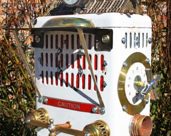 Birdhouse Bird house Artpiece Repurposed Upcycled Recycled, Porcelain Enamel Space Heater, Industrial, Metal, Recycled Objects, GadgetSponge