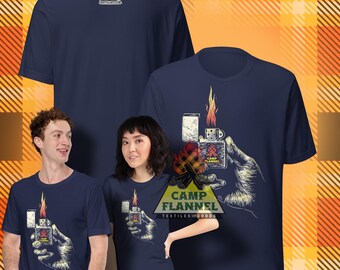 T-shirt unisexe, briquet de poche, feu, cadeau pour lui, feu de camp, camping, fumée, cigarettes, style Zippo, pyrogravure, extérieur, flamme, fumée