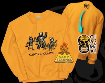 Unisex Sweatshirt, Trick or Treat, Spirit Animals, Wild Animals, Halloween Candy, Claw, Skeleton, Bear, Fox, Eagle, Wolf, Owl, Oddities