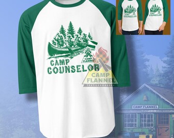 Chemise raglan à manches 3/4 pour moniteur de camp, t-shirt souvenirs de camp d'été rétro