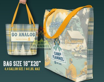 Grand sac fourre-tout Camp Flannel imprimé, ambiance estivale, motif tartan en flanelle à carreaux