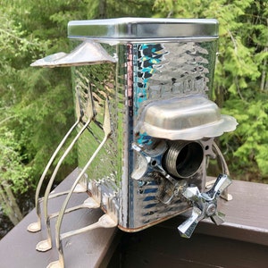 Birdhouse, Bird house Repurposed Upcycled Total Custom Silverplate Chrome Flour Kitchen Canister Forks Spoons Found Objects Metal Recycled