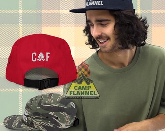 Yupoong 7005 Casquette à cinq panneaux, chapeau de style campeur en coton, fermeture à sangle en nylon