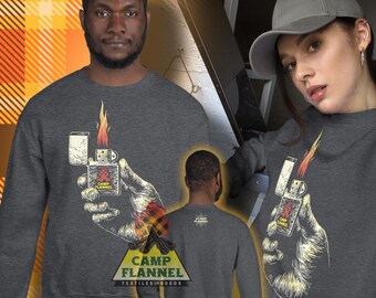 Sweat-shirt unisexe, briquet de poche, feu, feu de camp, camping, fumée, cigarettes, style Zippo, pyro, extérieur, flamme, lumière, fumée