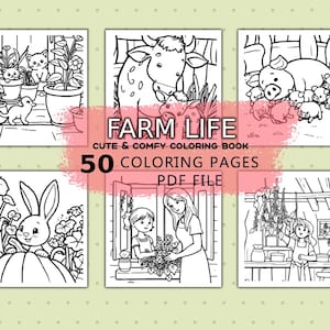 Libro para colorear de animales de granja para niños (PDF) - 50 páginas imprimibles para colorear de la granja para niños pequeños y preescolares - Libro de actividades con descarga digital