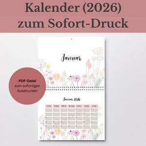 2026 Floral Wall Calendar to Print | Digital Calendar DIN A4 | Annual Planner PDF Download | Printable Calendar Template