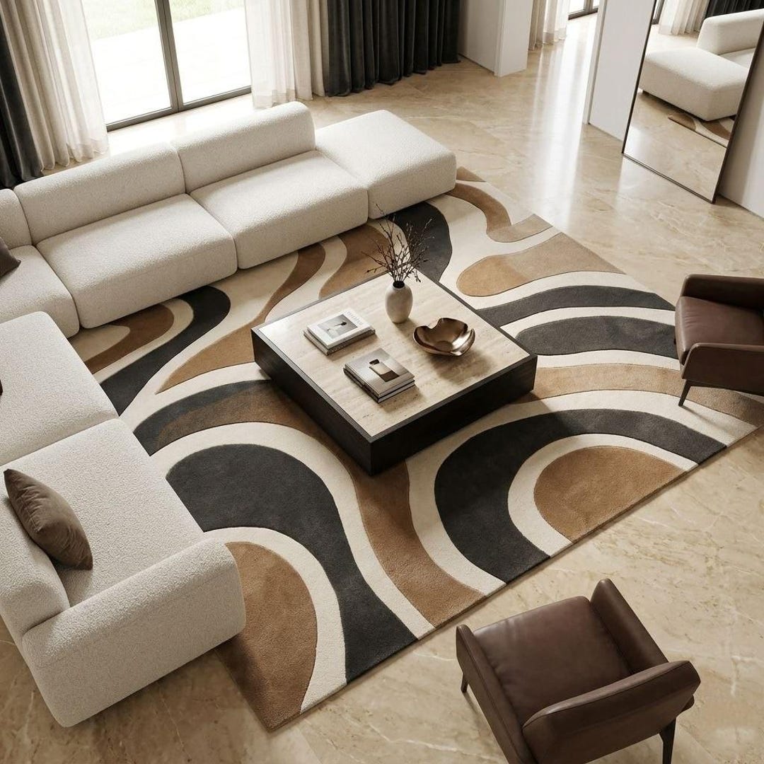 Neutral Abstract Rug | Hand Tufted Wool | Living Room Carpet | Modern ...